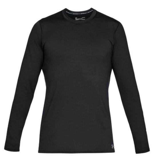 Men's Black Under Armour Coldgear Fitted Crewneck Fleece Lined Long Sleeve - Picture 1 of 5